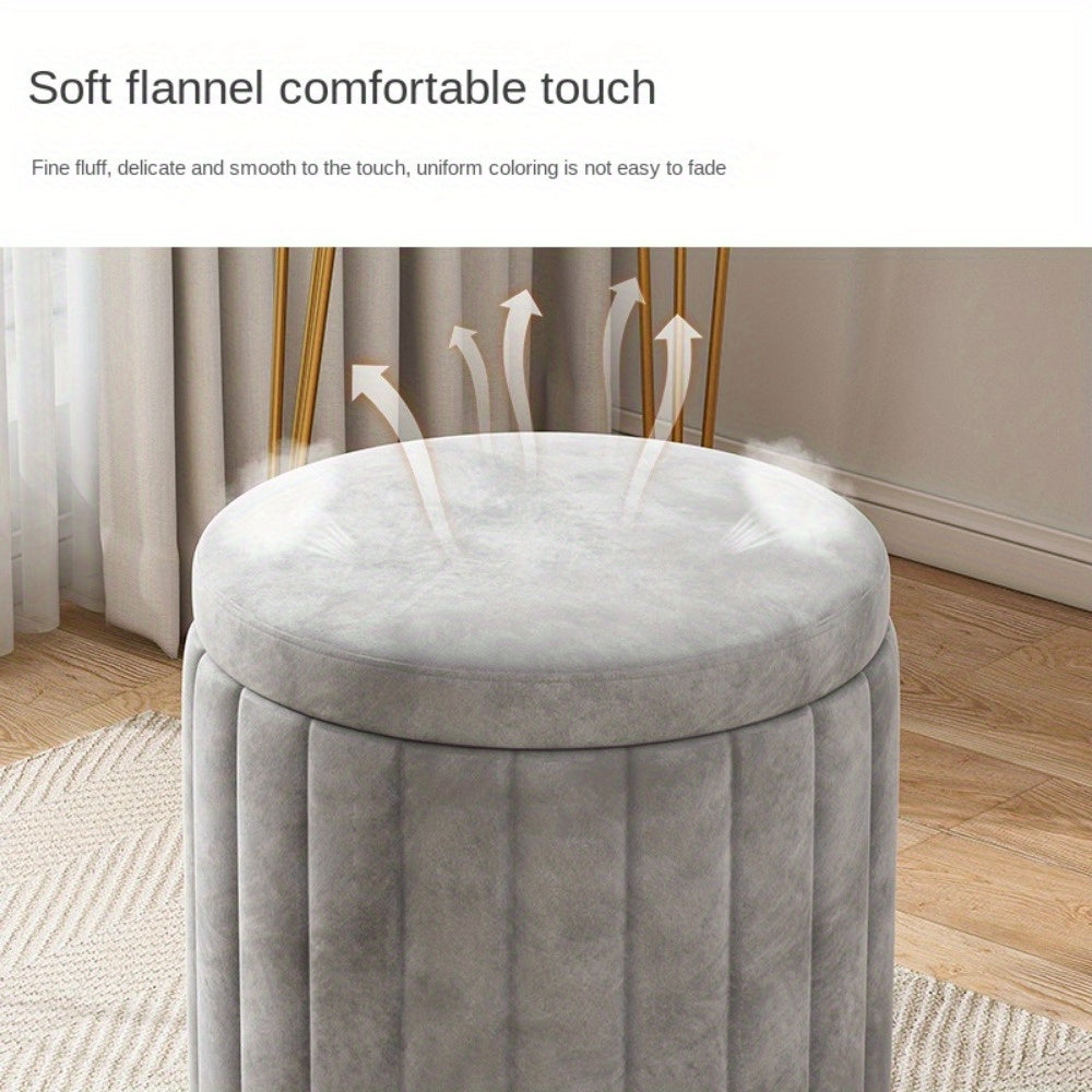 Ottoman de rangement Nordic Chic – Pouf rond élégant avec rangement et finition miroir