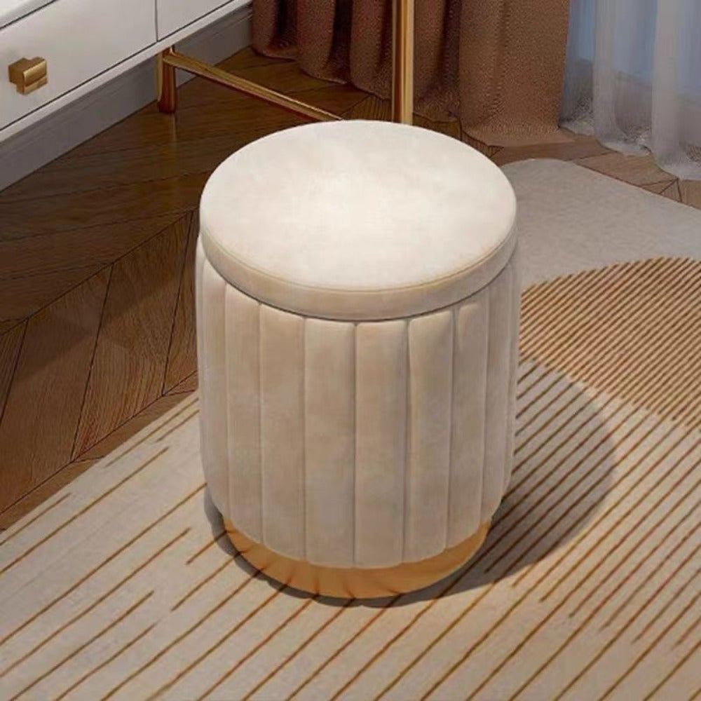 Ottoman de rangement Nordic Chic – Pouf rond élégant avec rangement et finition miroir