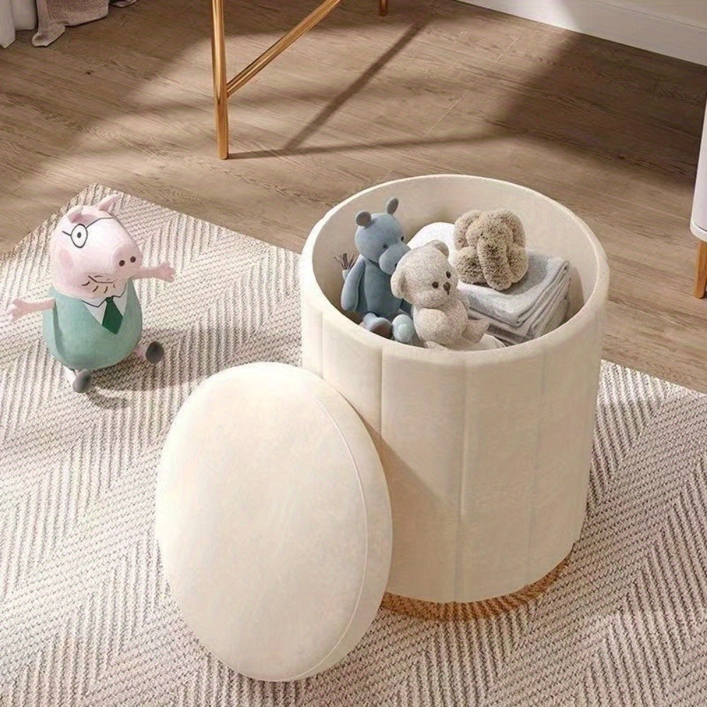 Ottoman de rangement Nordic Chic – Pouf rond élégant avec rangement et finition miroir