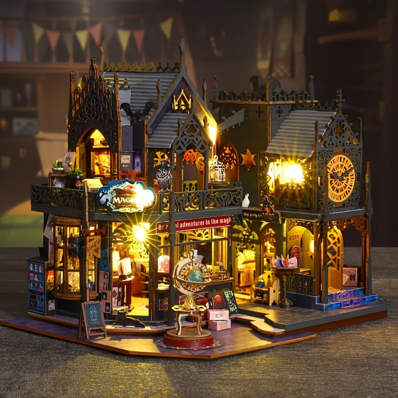 Maison de livres envoûtante – Puzzle en bois 3D avec éclairage magique