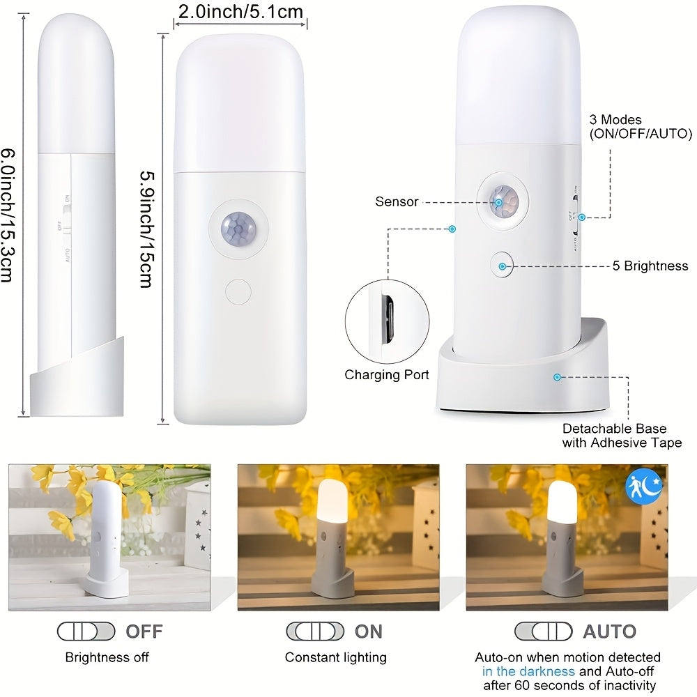 Lampe de nuit LED avec capteur de mouvement – Rechargeable par USB et luminosité réglable pour chambres et couloirs