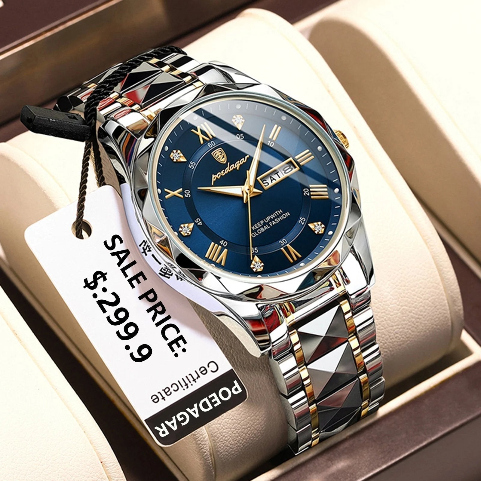Montre de luxe pour hommes étanche de la marque haut de gamme avec fonction lumineuse
