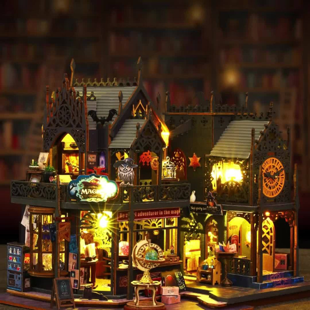 Maison de livres envoûtante – Puzzle en bois 3D avec éclairage magique