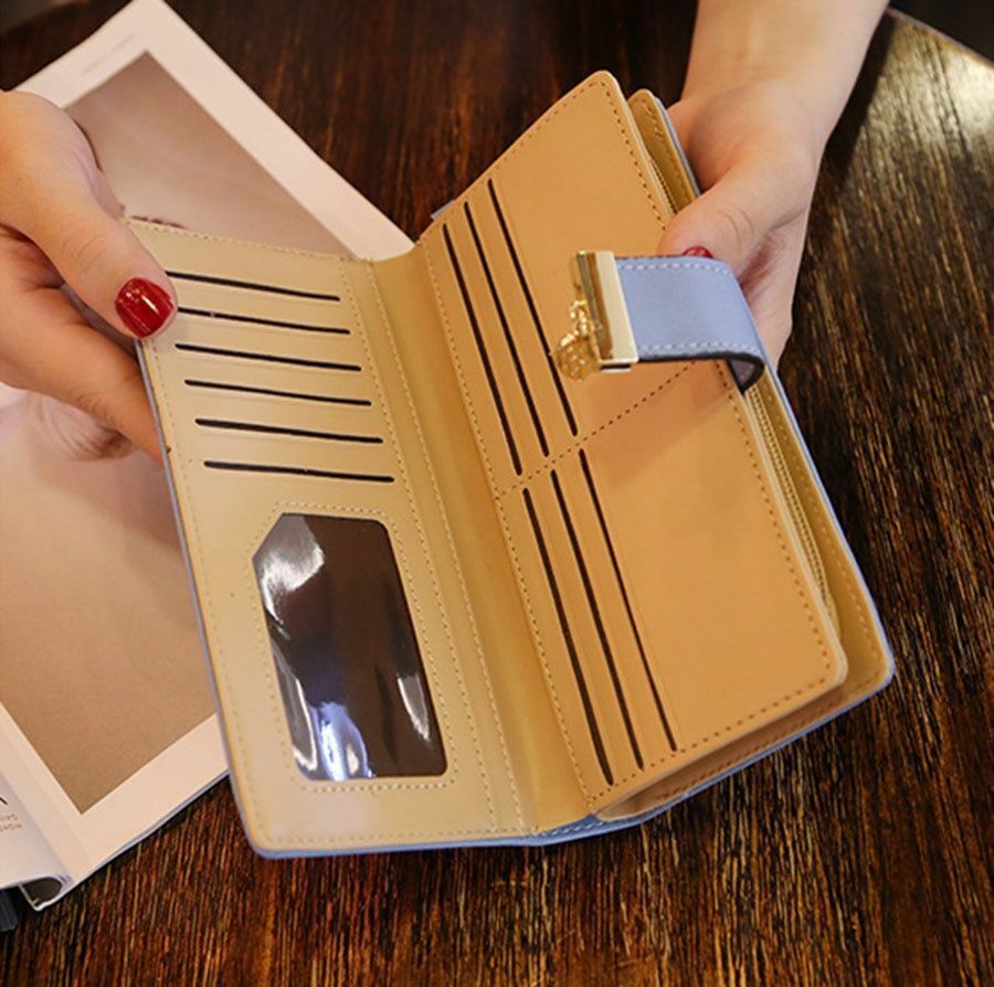 Portefeuille en cuir à feuilles dorées